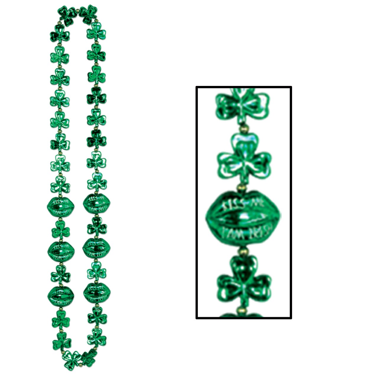 St. Patricks Theme - Shamrock Beads with Kiss Me Lips - Pack of 12